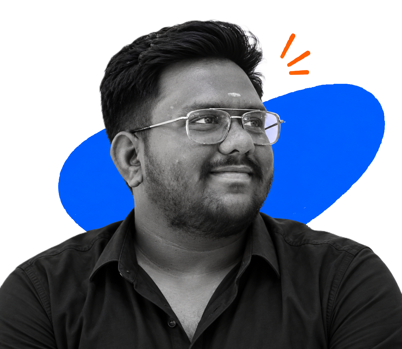 Black and white portrait of Arunpandian C looking upward